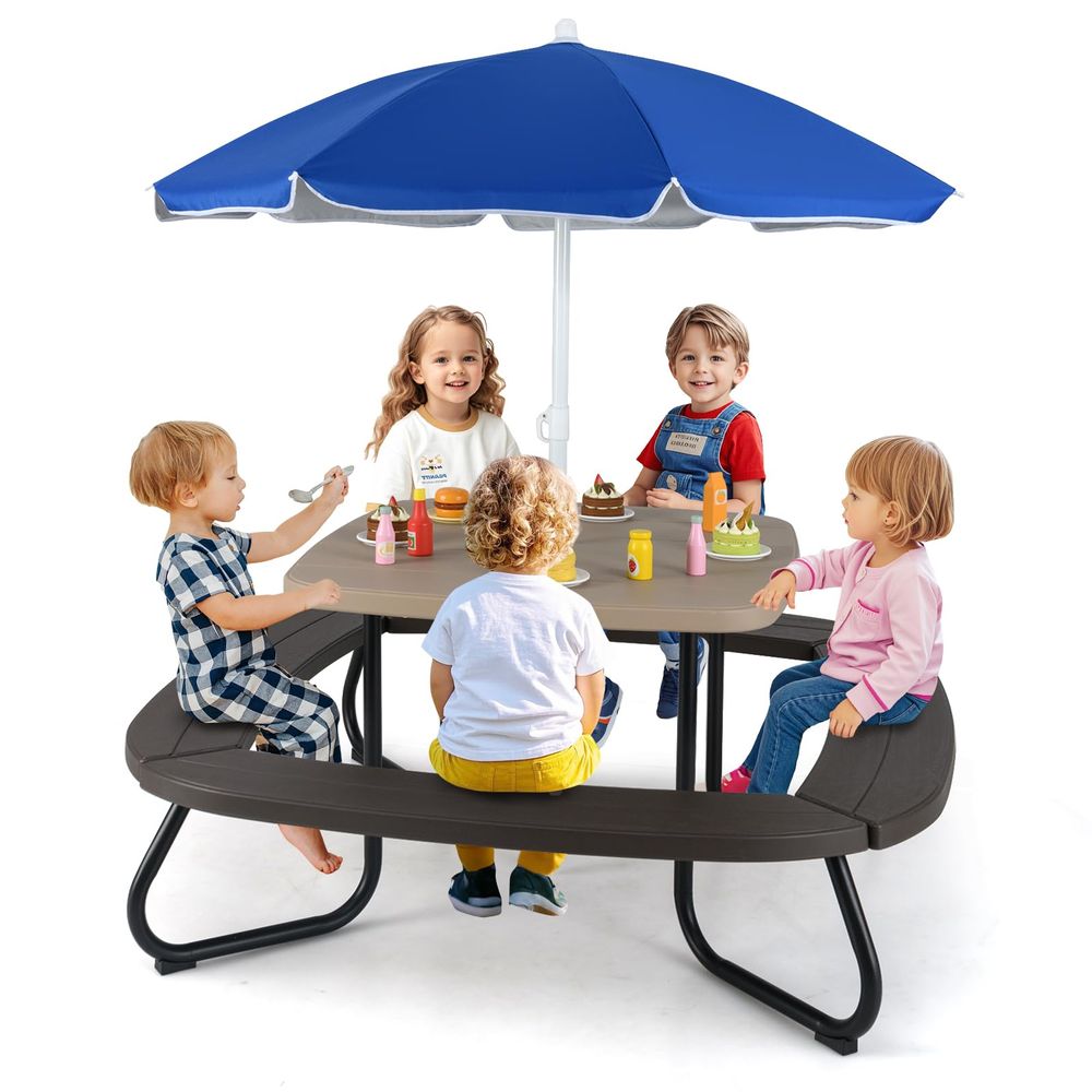 JOY Kids Picnic Table, 8 Perso - Kids Outdoor Table And Chairs With Umbrella recension och pris