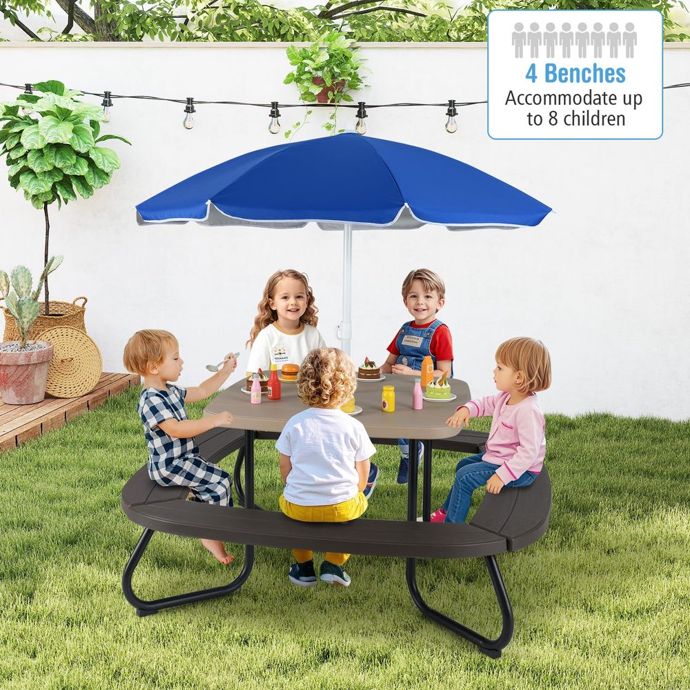 JOY Kids Picnic Table, 8 Perso - Kids Outdoor Table And Chairs With Umbrella recension och pris