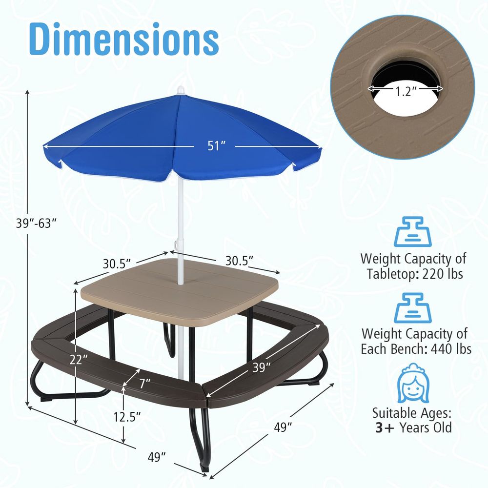 JOY Kids Picnic Table, 8 Perso - Kids Outdoor Table And Chairs With Umbrella recension och pris