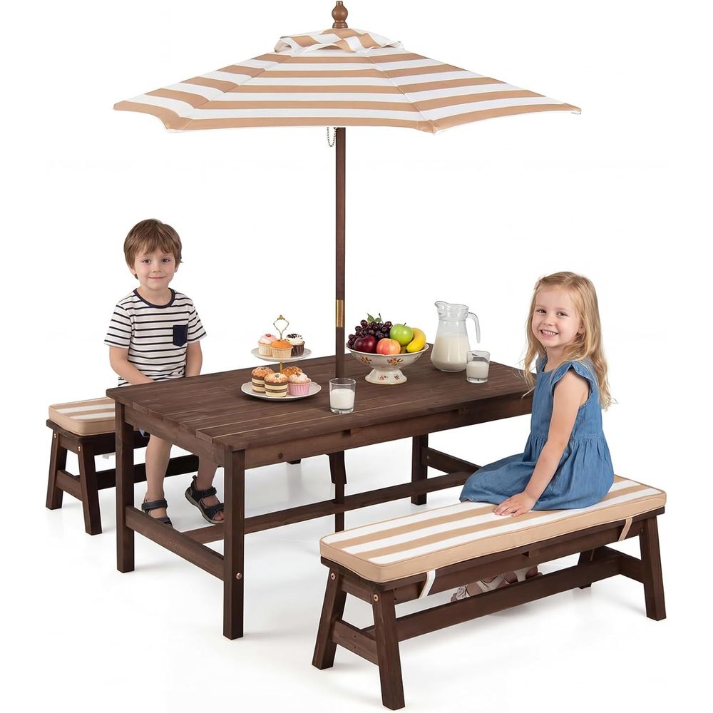 Kids Picnic Table, ir Wood Tod - Kids Outdoor Bench With Umbrella recension och pris