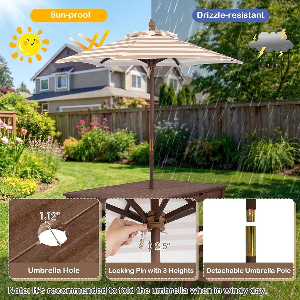 Kids Picnic Table, ir Wood Tod - Kids Outdoor Bench With Umbrella recension och pris