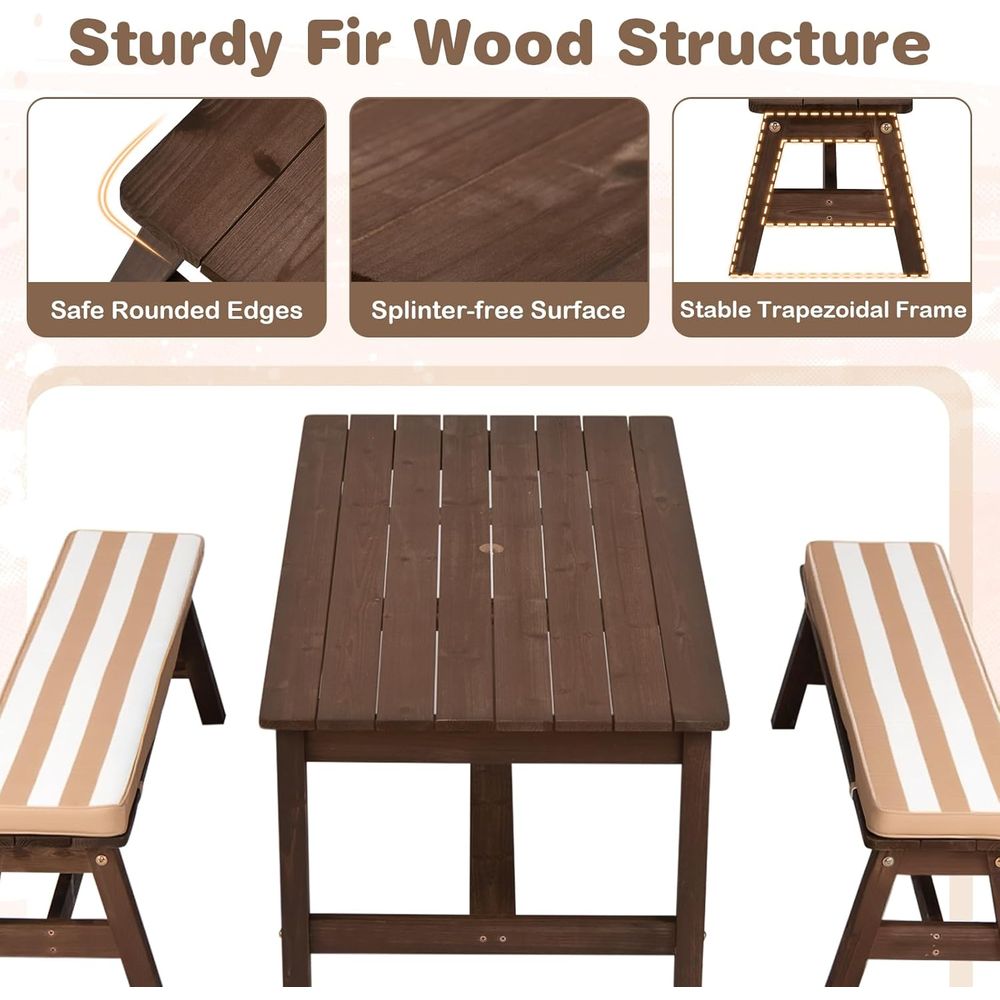 Kids Picnic Table, ir Wood Tod - Kids Outdoor Bench With Umbrella recension och pris