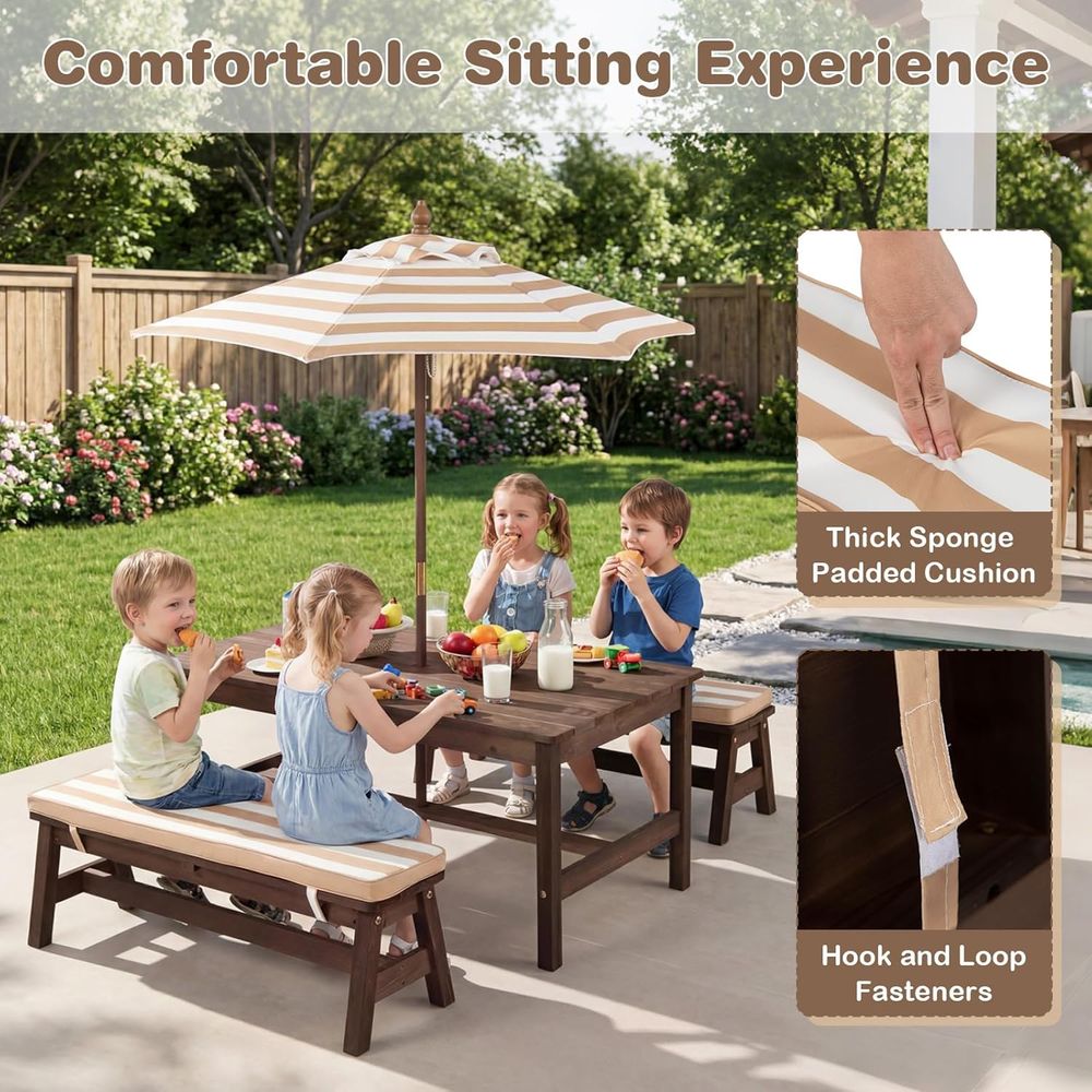 Kids Picnic Table, ir Wood Tod - Kids Outdoor Bench With Umbrella recension och pris