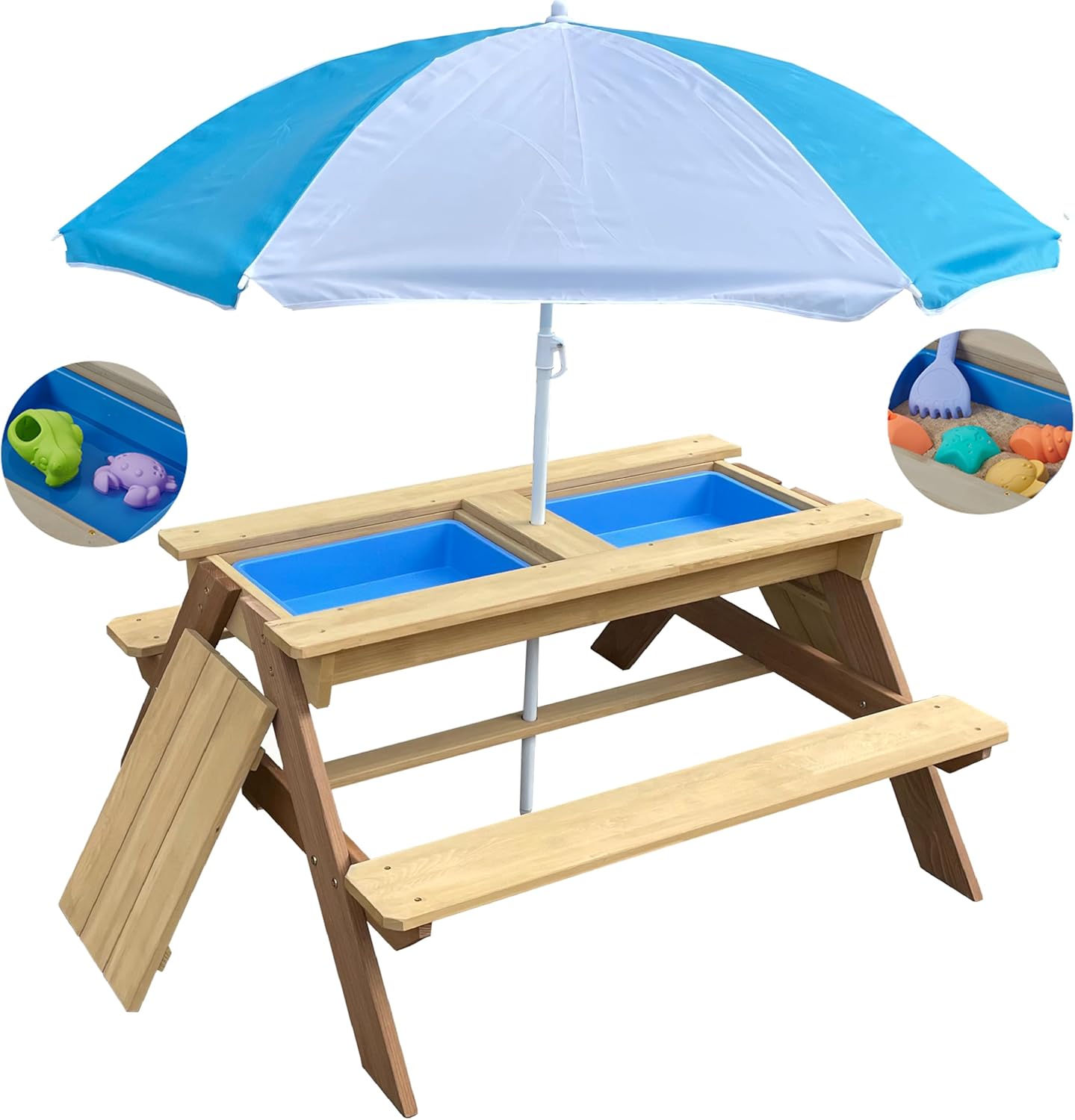 Kids 3-in-1 Sand Water Activit - Kids Outdoor Bench With Umbrella recension och pris