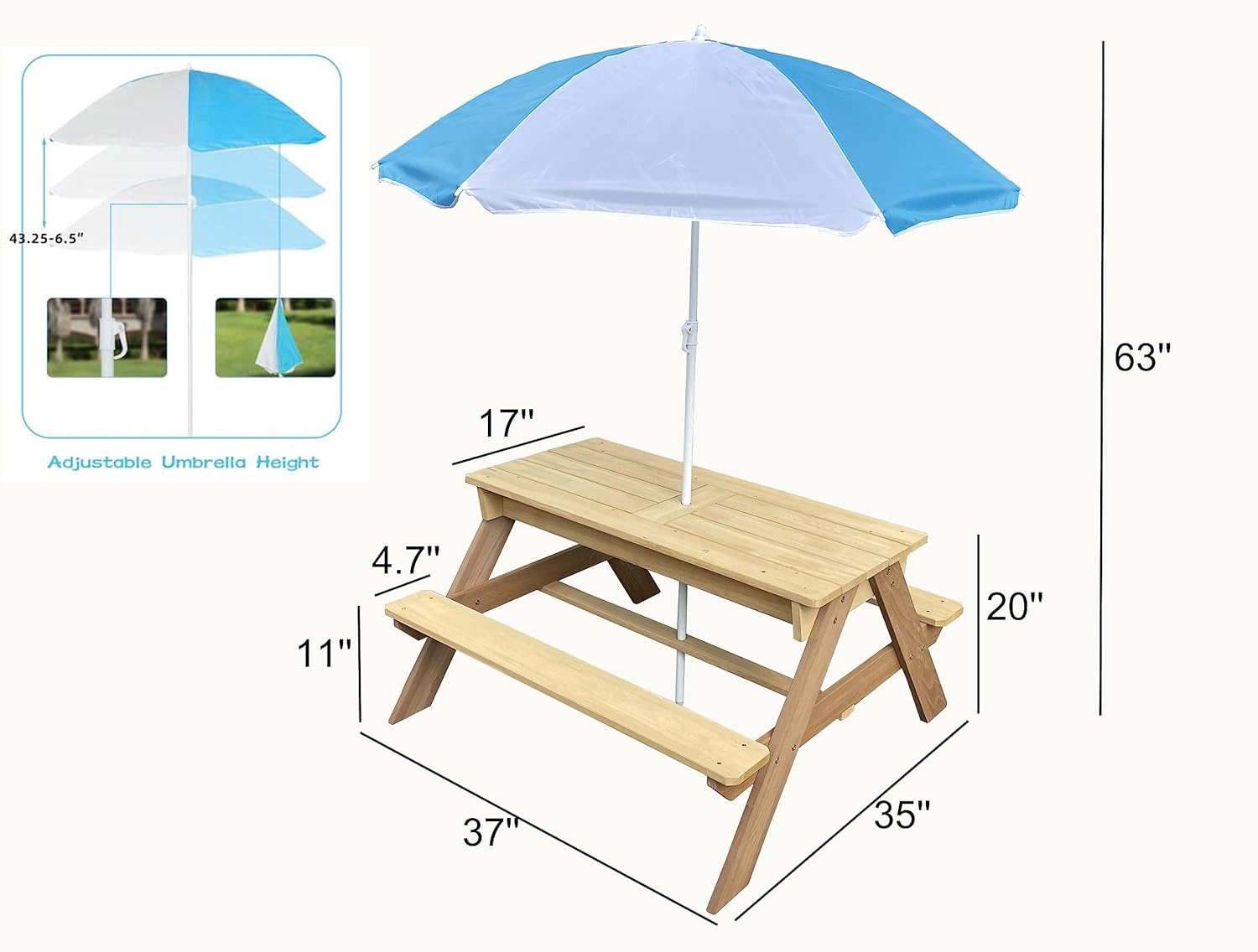 Kids 3-in-1 Sand Water Activit - Kids Outdoor Bench With Umbrella recension och pris