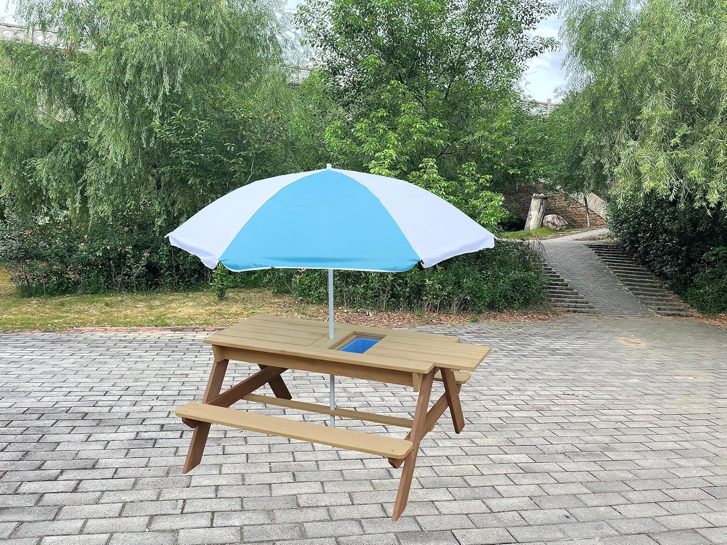 Kids 3-in-1 Sand Water Activit - Kids Outdoor Bench With Umbrella recension och pris