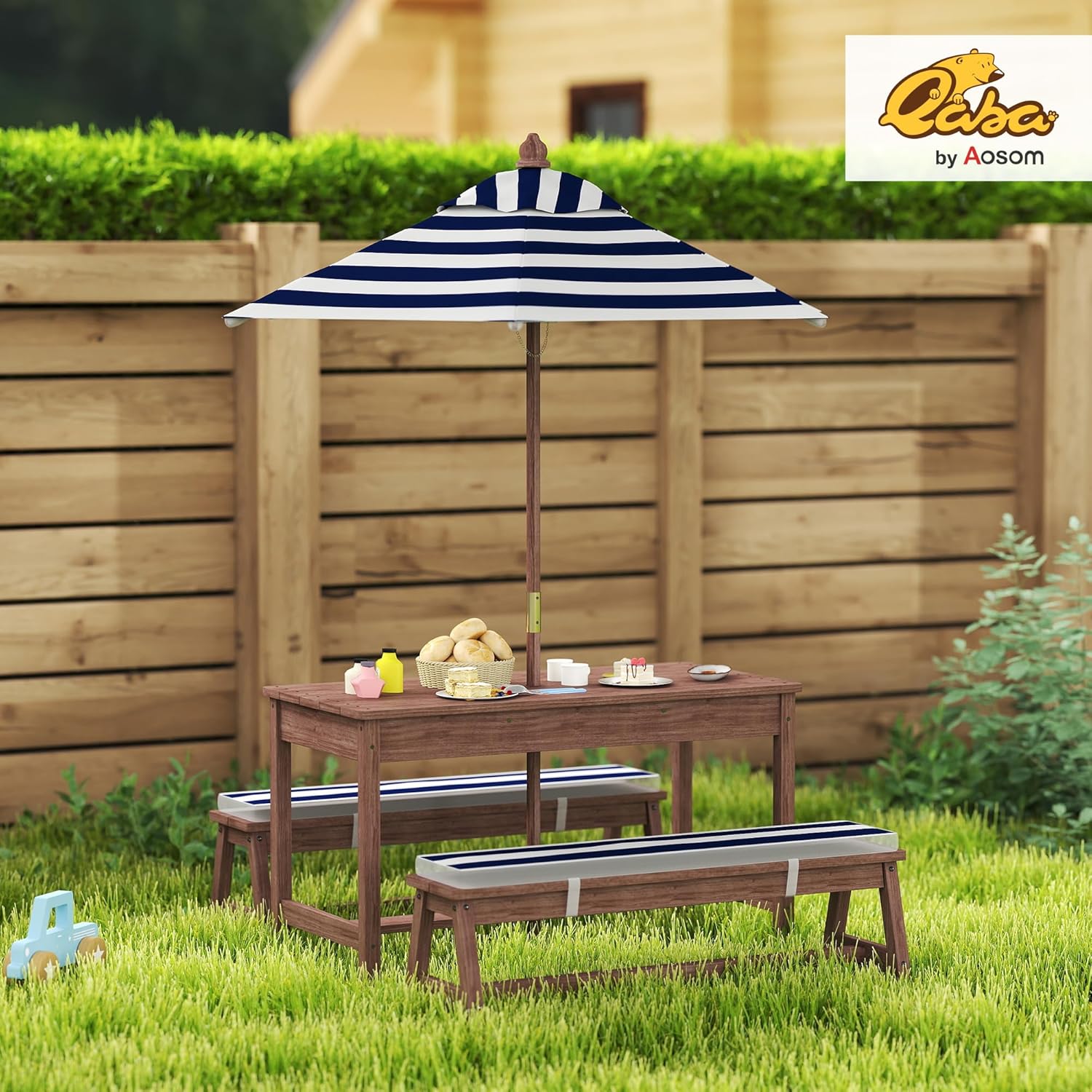 Wooden Kids Picnic Table & Ben - Kids Outdoor Bench With Umbrella recension och pris