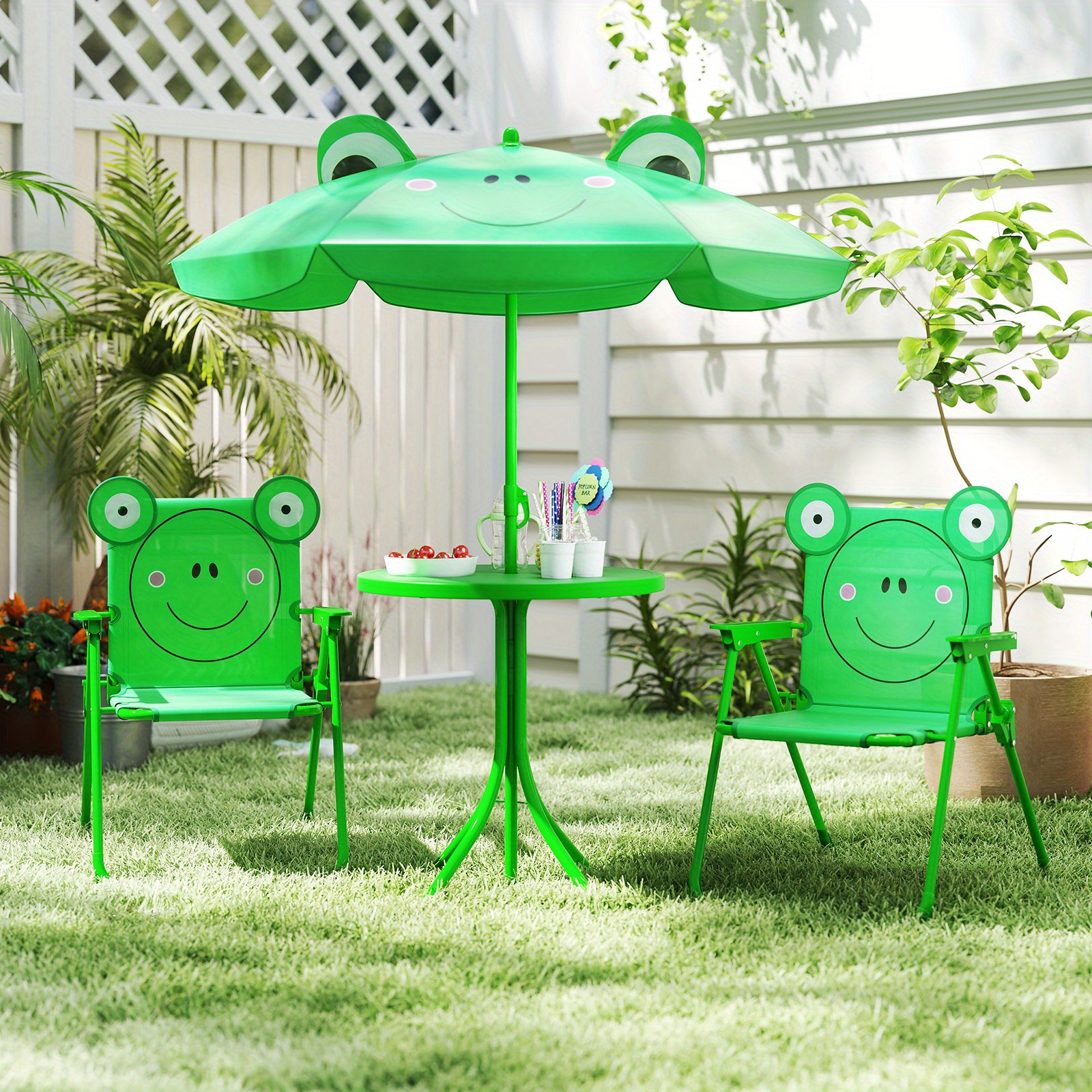 4pcs Kids Outdoor Playset with - Kids Outdoor Table And Chairs With Umbrella recension och pris