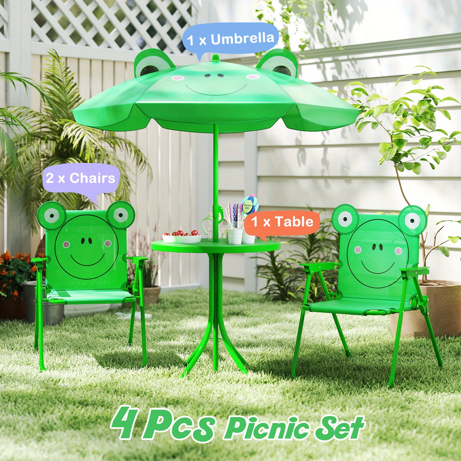 4pcs Kids Outdoor Playset with - Kids Outdoor Table And Chairs With Umbrella recension och pris