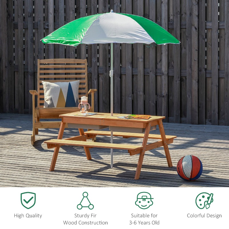 3 in 1 Kids Picnic Table with  - Kids Outdoor Bench With Umbrella recension och pris