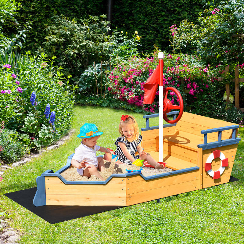 Kids Pirate Boat Wooden Sandbo - Kids Outdoor Sandbox recension och pris