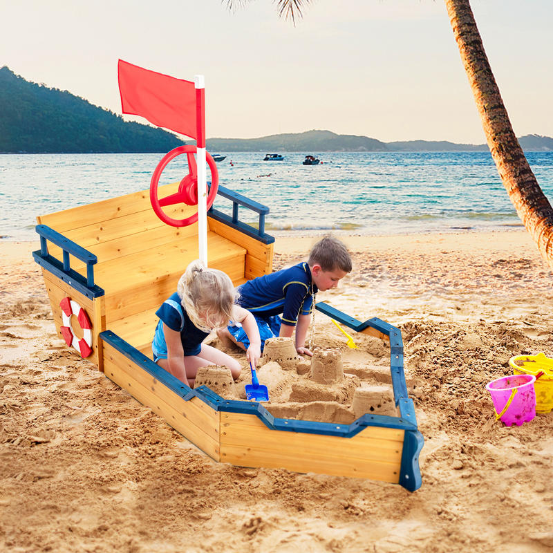 Kids Pirate Boat Wooden Sandbo - Kids Outdoor Sandbox recension och pris