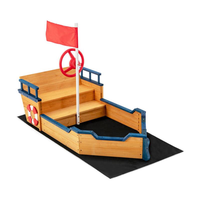 Kids Pirate Boat Wooden Sandbo - Kids Outdoor Sandbox recension och pris