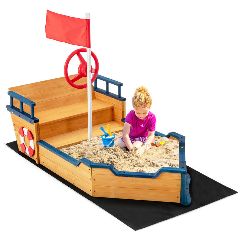 Kids Pirate Boat Wooden Sandbo - Kids Outdoor Sandbox recension och pris