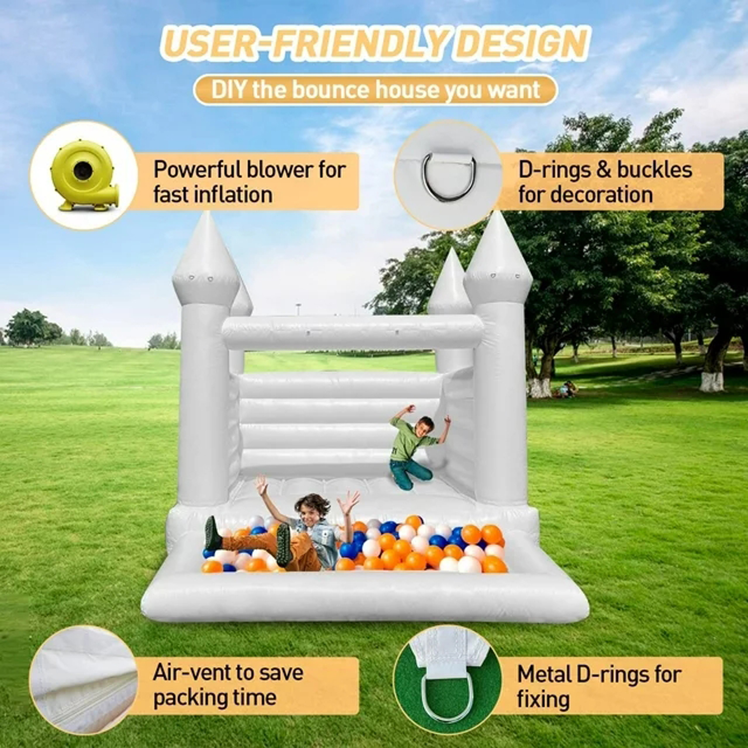 Commercial Durable White Weddi - Kids Indoor Outdoor Trampoline recension och pris