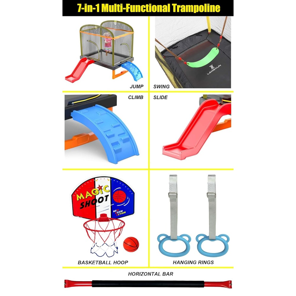 6.5Ft 7-in-1 Rectangle Trampol - Kids Indoor Outdoor Trampoline recension och pris