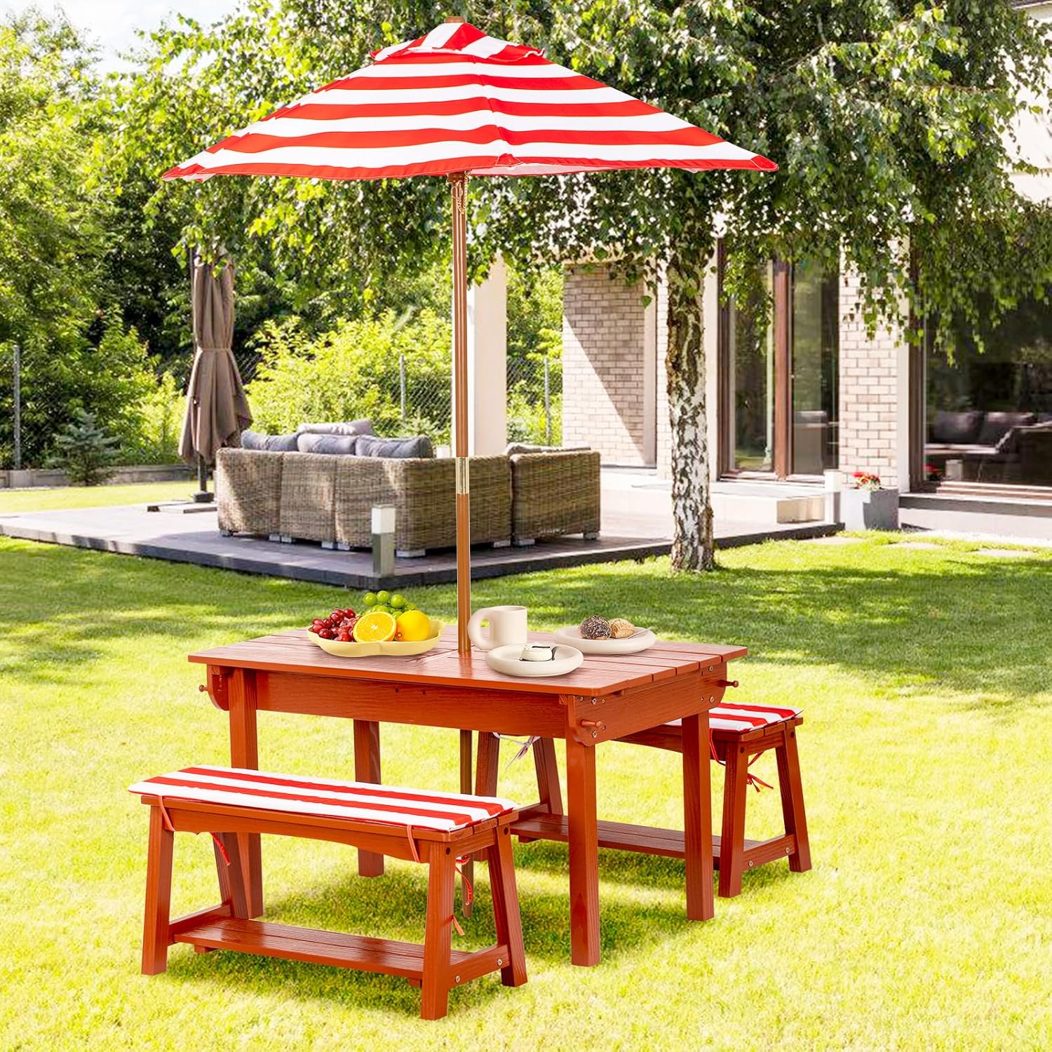 Kids Picnic Table with Umbrell - Kids Outdoor Bench With Umbrella recension och pris