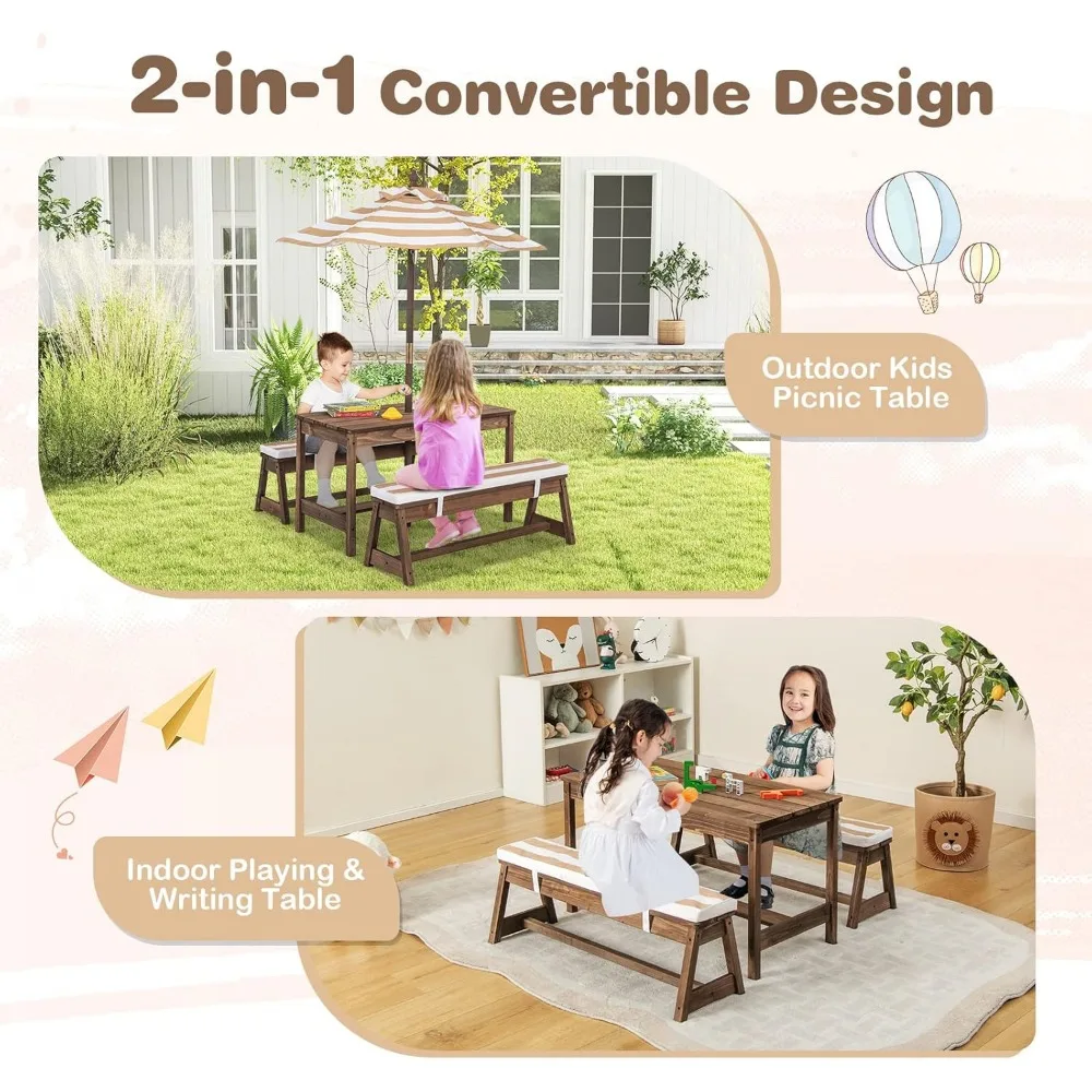 Kids Picnic Table, Outdoor Woo - Kids Outdoor Bench With Umbrella recension och pris
